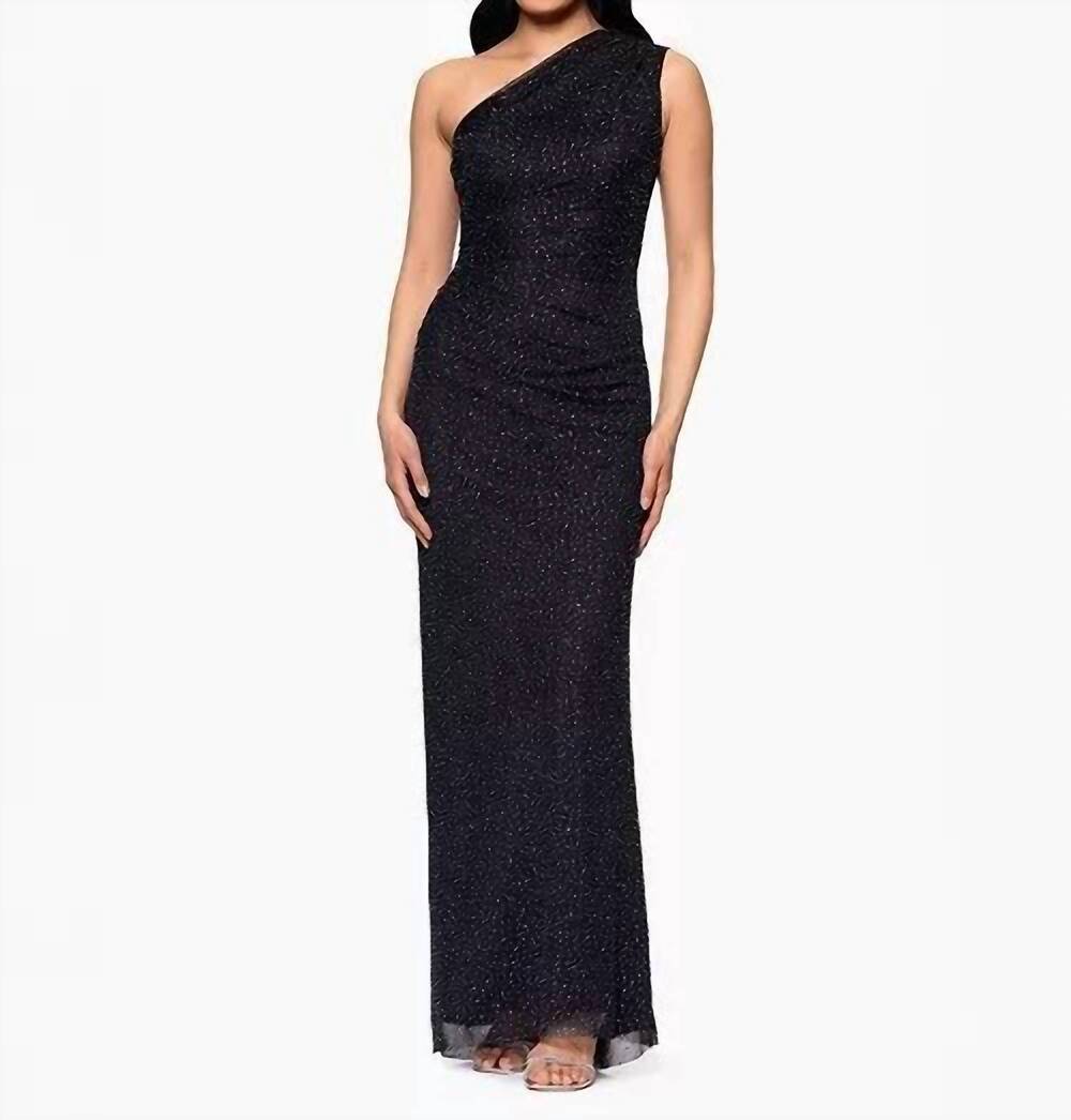 NEW BETSY & ADAM solid studded long dress in black
